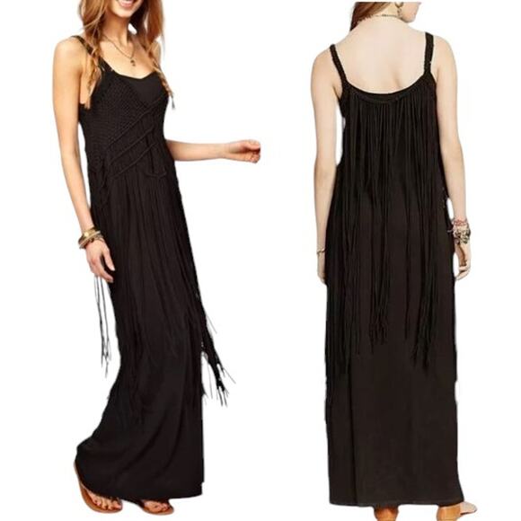 Denim & Supply Ralph Lauren Dresses & Skirts - DENIM & SUPPLY RALPH LAUREN Macrame Fringe Maxi Boho Dress Black Women's Small‎